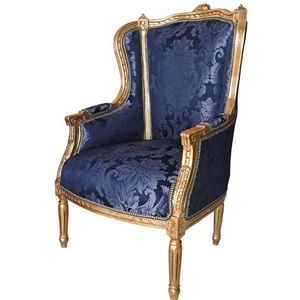 Barokke stoel Wing Chair Gold Houtsnijwerk Fauteuil Blauw 72cm cat550a53 Palazzo Exclusief