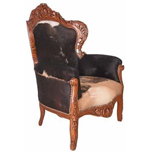 Luxe armsteun stoel barok troon koeienhuid fauteuil armstoel open haard stoel antiek 80cm cat587g28 Palazzo Exclusief