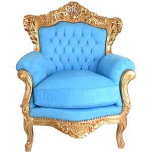 Barokke stoel Thron XXL fauteuil armleunstoel goud blauw 84cm gewatteerd cat580a08 Palazzo Exclusief