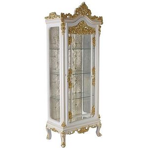 Staande vitrine barokke kast vitrine barok vitrinekast 206 cm antiek goud/wit bar093 Palazzo exclusief