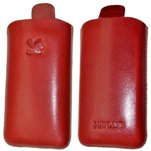 Originele Suncase lederen tas (lipje met terugtrekfunctie) voor Sony Ericsson Live met Walkman in rood