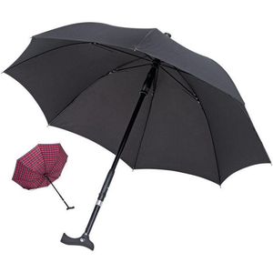 Paraplu Twin met fritzgreep, diameter 105 cm, 2-in-1 wandelstok en paraplu, handstok, loophulp, loopsteun, in hoogte verstelbaar, zwart