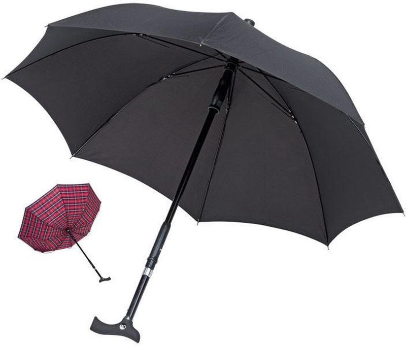 Uni zwart | Twin Wandelstok met Paraplu | + Gratis polsband