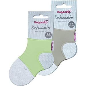 Hoppediz Unisex baby sokkenhouder sokken, 0-6 maanden (set van 2), grijs/groen, One size