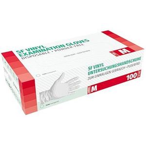 SF Wegwerphandschoenen, M, transparant, 100 stuks, vinyl handschoenen, wegwerphandschoenen M, poedervrij, latexvrij, onderzoekshandschoenen, poetshandschoenen, rubberen handschoenen voor medicijnen