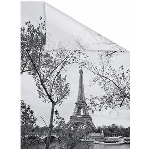Lichtblick Raamfolie, zelfklevend, met motief, inkijkbescherming, meervoudig afneembaar, montage zonder rakel, Made in Germany Parijs, zwart-wit, 100 x 130 cm (b x l)
