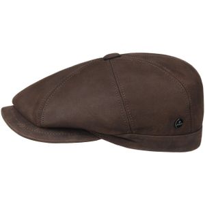 Lierys Nappaleer Wax Flat Cap Heren - Made in Italy pet met klep hat wintercap voering voor Herfst/Winter - 59 cm donkerbruin