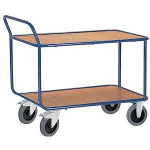 Etagewagen 2 legborden  Rollcart - L 1000 x B 700 mm - draagvermogen tot 500 kg - TPE-banden - gentiaanblauw gepoedercoat staal RAL 5010