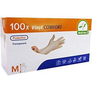 Medi-Inn Vinyl poedervrije wegwerphandschoenen | 100 stuks | Transparante vinylhandschoenen in een praktische dispenserdoos (Medium)