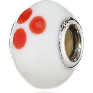 Pasionista Unisex glazen kralen wit met oranje stippen 925 sterling zilver 607344, Geen edelsteen