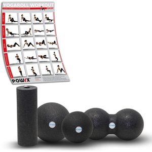PowrX© Fascia Rollenset incl. Workout - Professionele Foam Roller Massage Roller - Gymnastische Roller voor Trigger Point Zelfmassage (4 in 1)