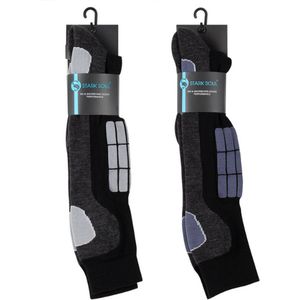 2 paar Skisokken - Wintersokken - Snowboardsokken - Badstofvoering - Zwart/Grijs - Zwart/Blauw - Maat 39-42