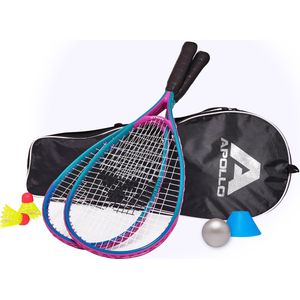 Apollo Badmintonset | Badmintonracket in Verschillende Kleuren | Shuttlecock Spelen | Badmintontas met Badmintonshuttles en Badmintonracket | Set voor Squashracket | Badmintonset voor Kinderen