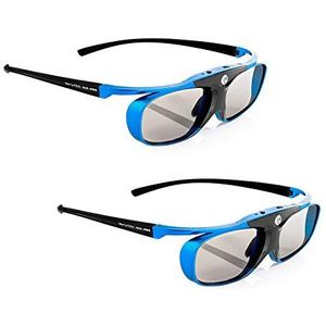 2 x Hi-SHOCK DLP Pro Blue Heaven, DLP Link 3D-bril voor 3D-DLP-beamer van Acer, BenQ, Largo, Optoma, Viewsonic, LG [shutterbril, 96-144 Hz, oplaadbaar, 32 g, DLP Link, blauw]