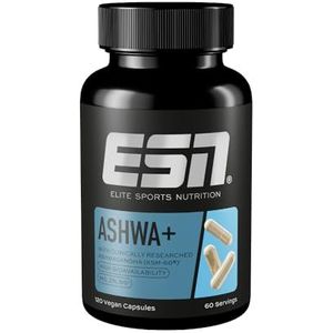 ESN Ashwa+, 120 Capsules, Ashwagandha KSM-66 - Vegan - 600 mg Ashwaganda-Wortelextract per Portie, 60 Porties, Gemaakt in Duitsland, Laboratorium Getest