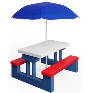Kindertuinset Kindertafel met Parasol UV-bescherming Picknick Set Tafel Banken Tuinset Kindermeubel Tuinmeubel Binnen Buiten