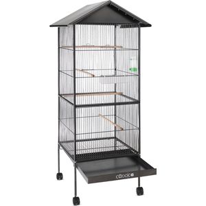 Cadoca Vogelkooi metaal 157 x 52 x 52cm zwart met puntdak