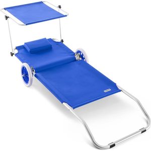Casaria Gartenliege Kreta, Sonnenliege klappbar Strandliege mit Rollen Dach Kissen Aluminium Blau
