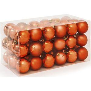 Kerstboomballen kunststof kleur koper set van 54 stuks