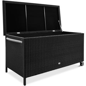 Polyrotan Kussenbox Zwart 117,5x55x64,5cm met wielen
