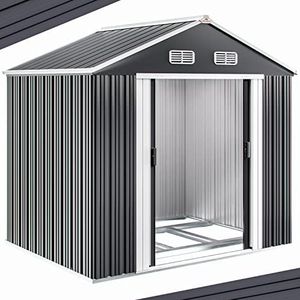 Deuba XXL Metalen Berging 5m² met Fundering 257x205x177,5cm Gereedschap Tuinhuisje Schuifdeuren 8,4m³ Antraciet