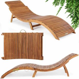 Sonnenliege klappbar Holz FSC®-zertifiziert 320kg Belastbarkeit Tragegriff Kofferfunktion Garten Balkon Terrasse Geschwungen Akazie 190x60cm - Casaria