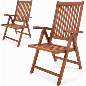 Casaria Vanamo Set van 2 Klapstoelen - Hoge Rugleuning - Eucalyptushout - FSC®-Gecertificeerd