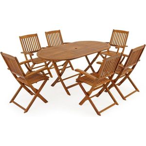 Casaria Tuinset Boston - Acaciahout – 1 Tafel & 6 Stoelen - Bruin