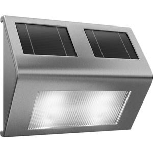 4x Deuba LED Solar Wandlamp - Schemersensor IP65 RVS – 140x95x25mm