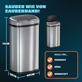 Deuba Vuilnisbak met Sensor - Vierkant RVS - 58 Liter Zilver