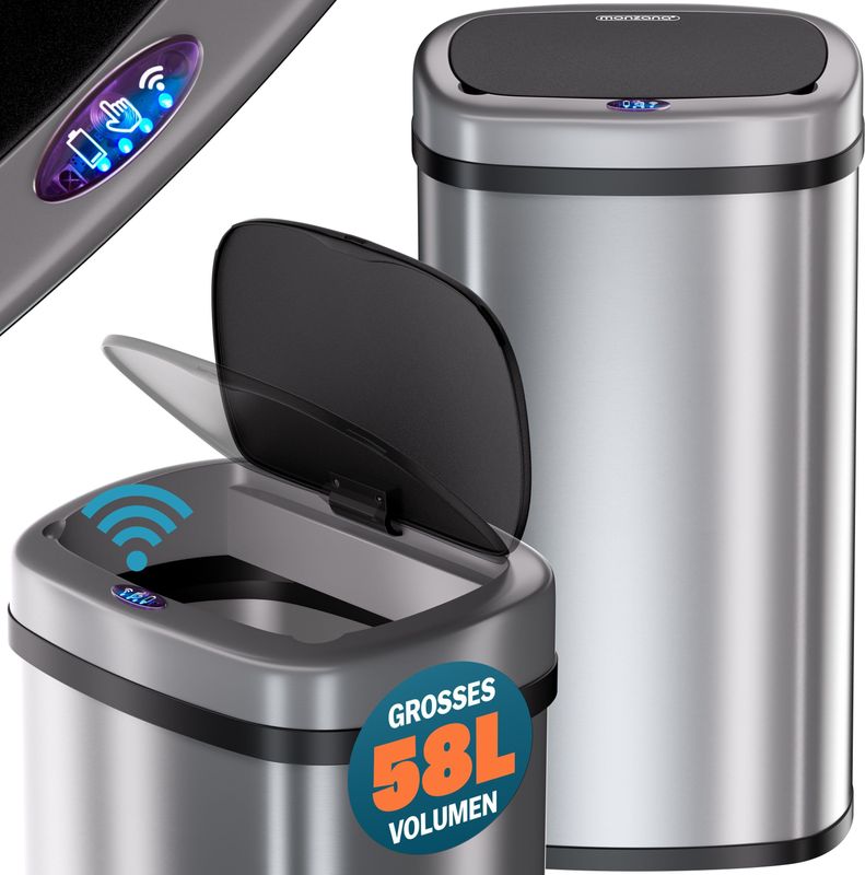 Deuba Vuilnisbak met Sensor - Vierkant RVS - 58 Liter Zilver