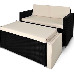 Deuba Polyrattan Loungeset – Inklapbaar met Kussens – Zwart Crème