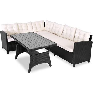 Casaria Loungeset - 6 Personen Eettafel Polyrottan – Crème Zwart