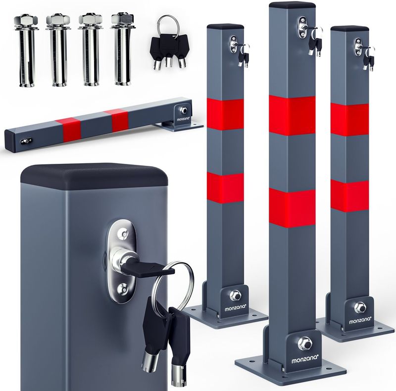 Monzana Parkeerpaal – 3 Stuks Incl. Sleutels - Grijs Rood