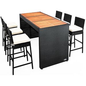 Polyrattan Bar-Set 7-tlg Akazienholz inkl Sitzauflagen
