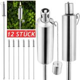 12x Tuinfakkel Oliefakkel – Edelstaal – Tuinverlichting – 115 cm hoog - Zilver