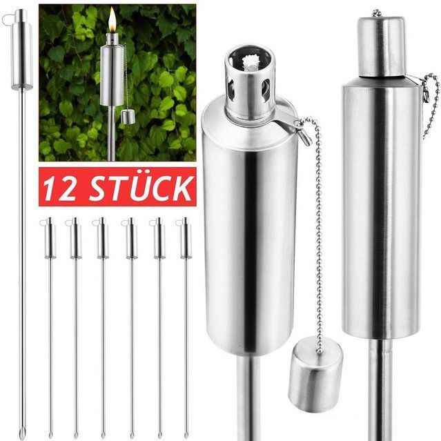 12x Tuinfakkel Oliefakkel – Edelstaal – Tuinverlichting – 115 cm hoog - Zilver