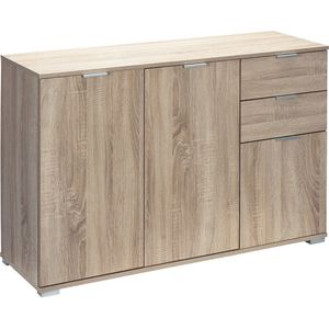 Casaria Archiefkast Alba 3 Deuren 2 Lades 107x75x35cm In hoogte Verstelbare Planken Hout Woonkamer Slaapkamer Keuken Multifunctionele Kast Dressoir Eiken