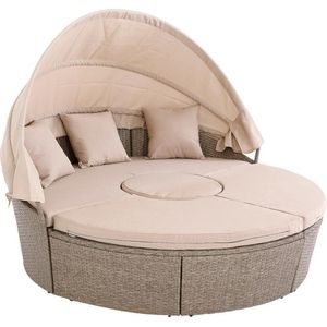 Casaria Polyrattan Zonne-Eiland - Ø185cm met Dak & Kussens - Beige