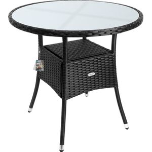 Casaria Bijzettafel - Rond 80cm Weerbestendig Polyrattan - Zwart
