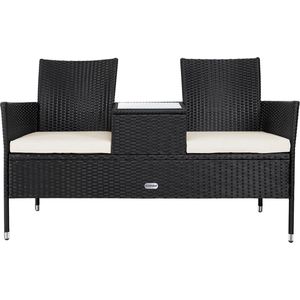 Casaria Polyrattan Tuinbank - Incl. Kussen Tafel 143x55x88 cm Zwart