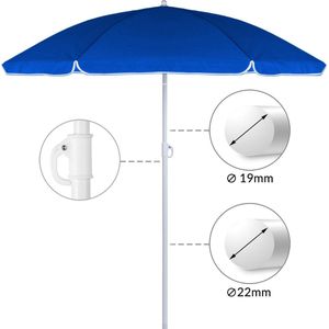 Kingsleeve Parasol, 200 cm, UV-bescherming 50+, kantelbaar, met grondpen en draagtas, waterafstotend, strandscherm, balkonscherm, tuinscherm, blauw