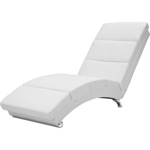 Casaria Relaxfauteuil London - Ligstoel Lounge Verchroomd - Wit Kunstleer