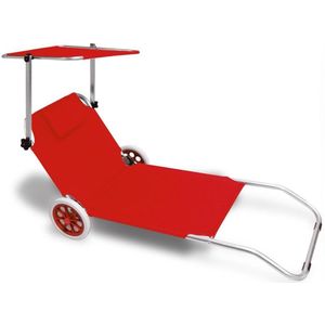 Verrijdbaar ligbed - Kreta Rood - Aluminium - Polyester - verstelbaar zonnescherm