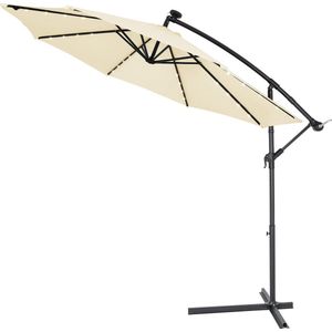 KINGSLEEVE® Zweefparasol Met Parasolvoet Led-licht Windbescherming 300cm UV-bescherming Handslinger Kantelbaar Crème