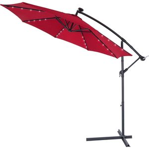 KINGSLEEVE® Zweefparasol Met Parasolvoet Led-licht Windbescherming 300cm UV-bescherming Handslinger Kantelbaar Rood