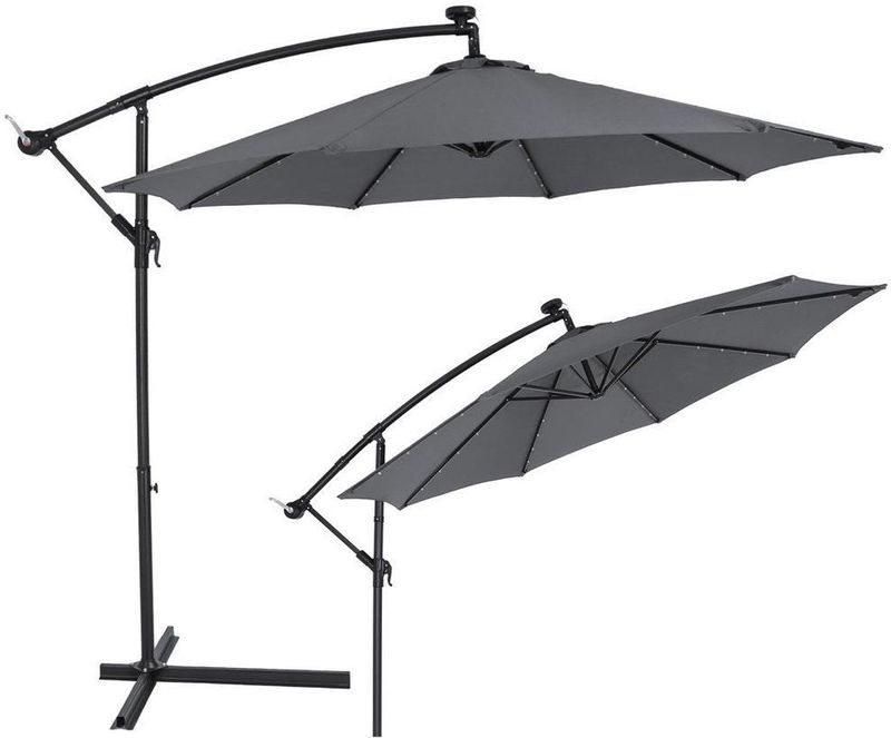 LED Solar Ampelschirm Mali Anthrazit Ø330cm UV-Schutz 80+