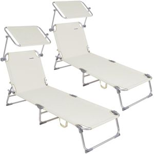 Casaria Ligstoel Ibiza 2 Stuks Opvouwbaar Zonnedak Weerbestendige Lussen 190x59x29cm Tuinstoel Aluminium Beige