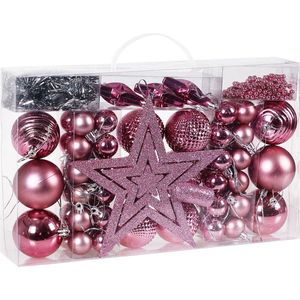 Kerstboom decoraties - Set van 66 - roze
