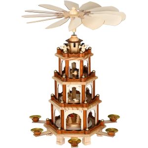 Spielwerk Kerstpiramide Groot 4 Etage Klassiek Roterend Echt Hout Handgeschilderd Indoor Kerstdecoratie Klassieker Bruin